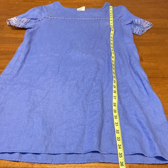 Island Shop Womens Size 8 100% Linen Resort Shift Dress Lavender Crochet Trim - Picture 7 of 8